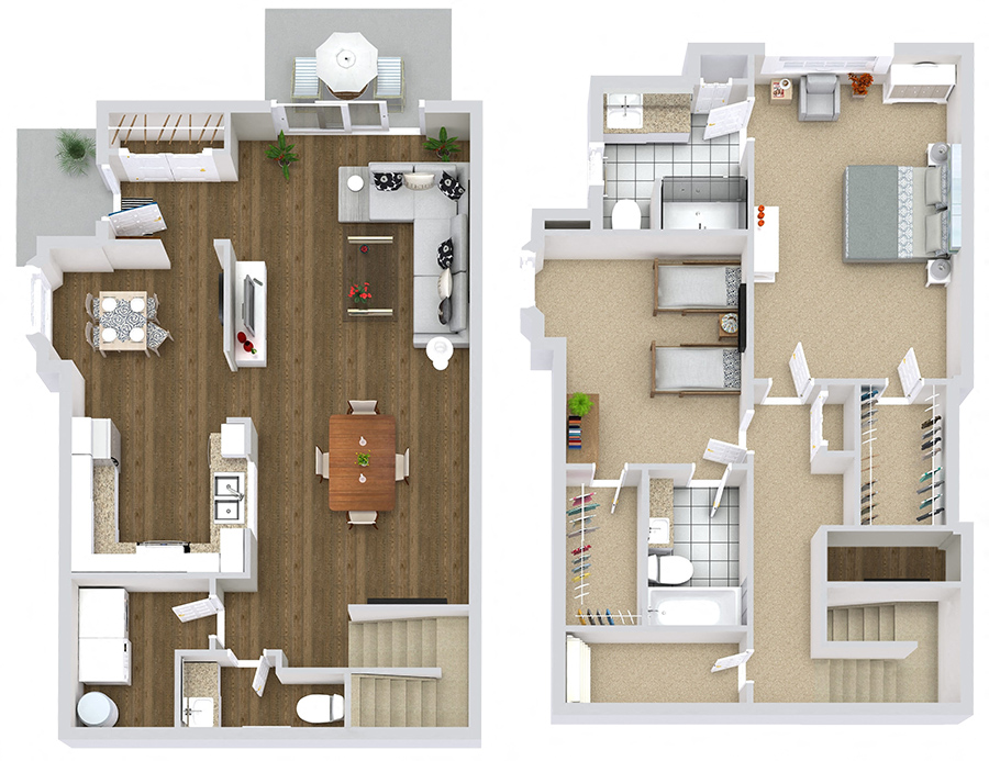 Floor plan for 2 beds, 2.5 baths, 1500 sqft